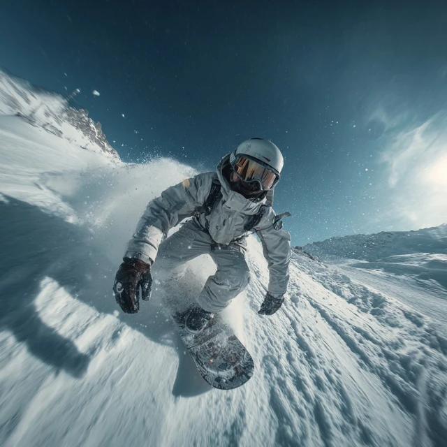 Snowboarder Action Shot Cinematic Film Effect