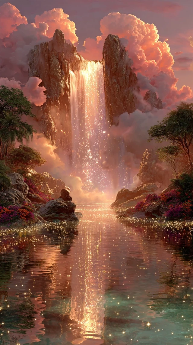Rainbow Waterfall Majestic Scene