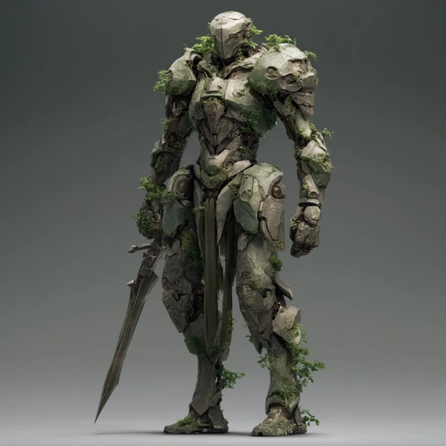 Stone Warforged with Moss Veins Fantasy Art