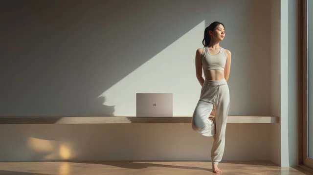 Minimalist Home Office Yoga Woman Natural Light