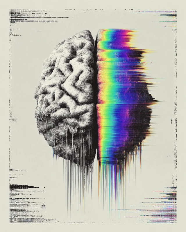 Abstract Digital Brain Glitch Art Poster Design