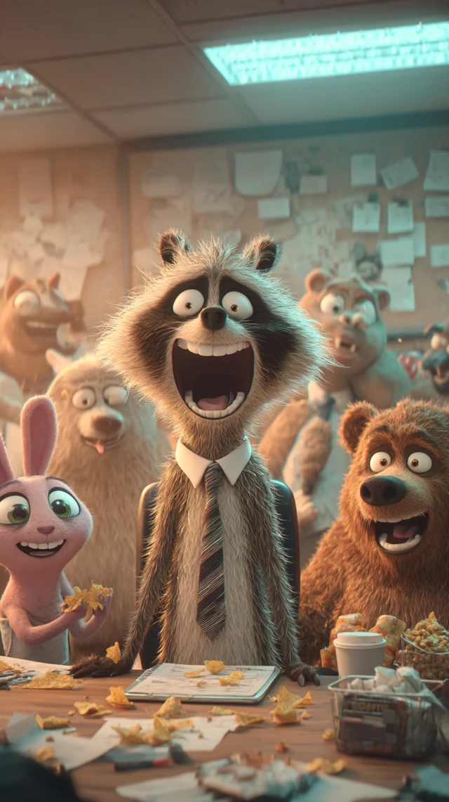 Funny Animal Office Chaos 3D Illustration