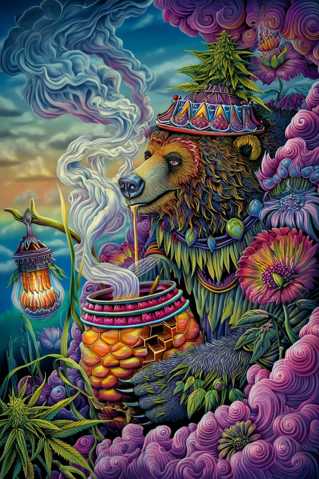 Psychedelic Bear Tarot Card Art Colorful and Surreal