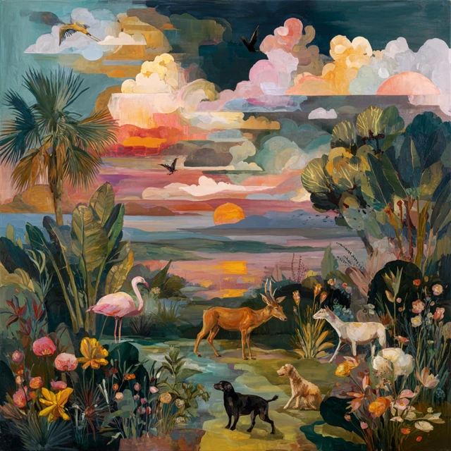 Abstract Oil Painting Tropical Landscape