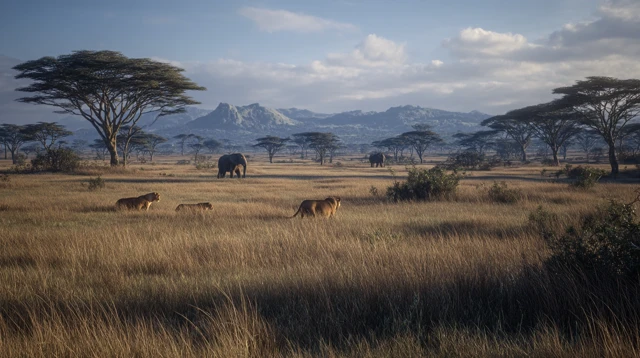 African Savannah Lions and Elephants 8K