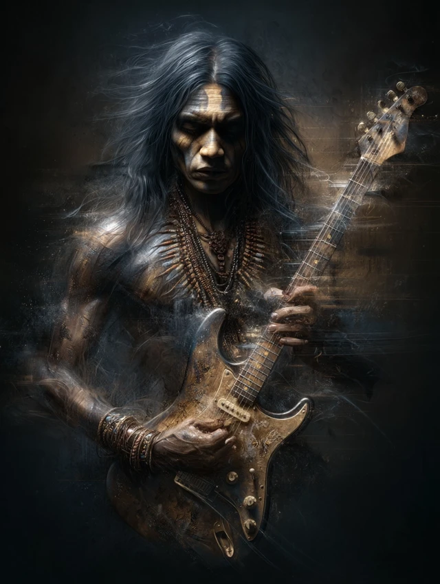 Native American Warrior Guitarist Art
