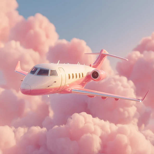 Pink Private Jet Soft Cartoon Illustration