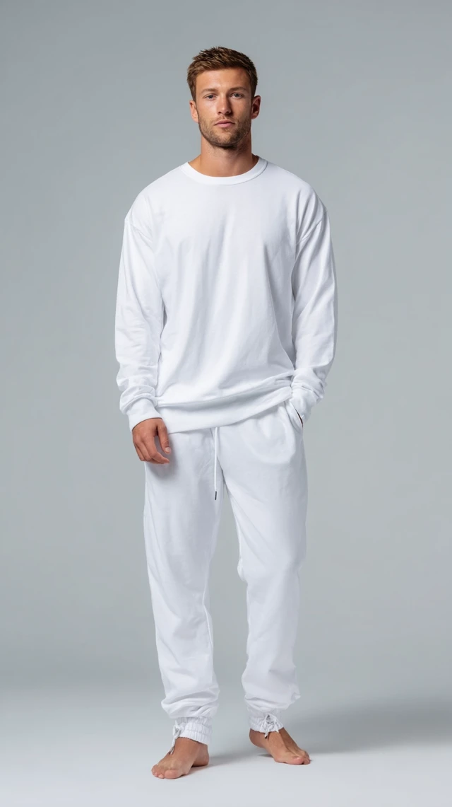 Mens White Tracksuit - Comfortable Cotton Loungewear