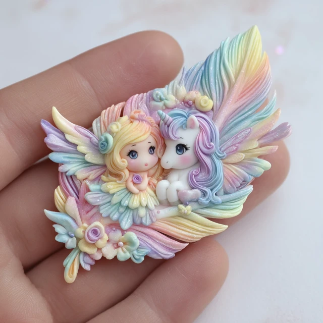 Kawaii Fairy Unicorn Brooch Polymer Clay Art
