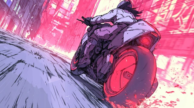 Cyberpunk Motorcycle Chase in Tokyo Anime Style