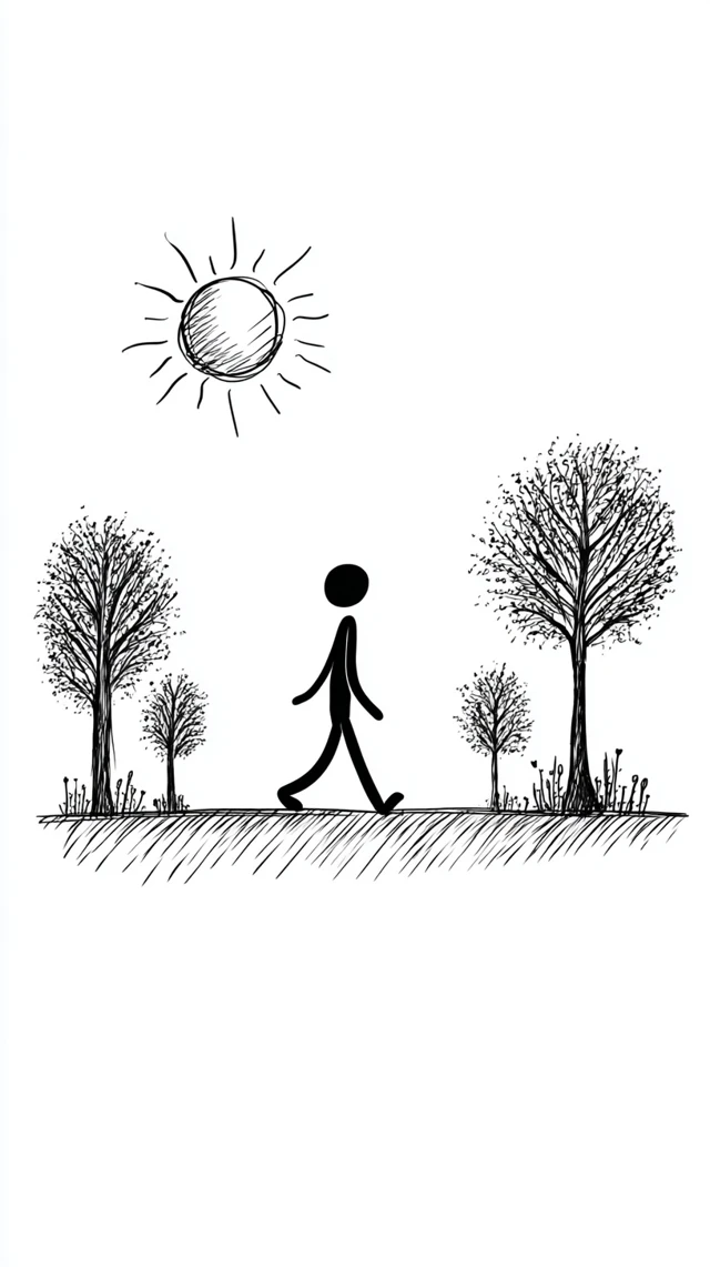 Stick Figure Walking in Sunny Doodle Style