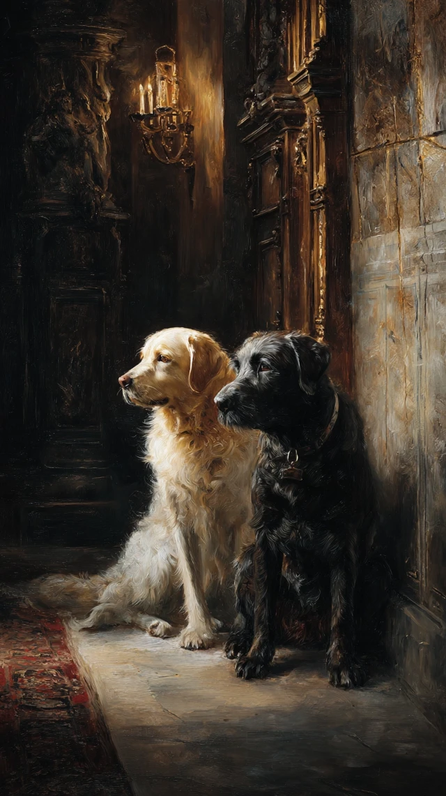 Lady and the Tramp Oil Painting Medieval Dogs 8k