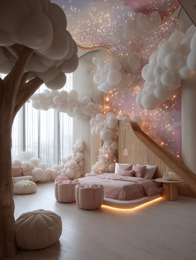 Dreamy Bedroom Design Cloud Bed and Starry Sky
