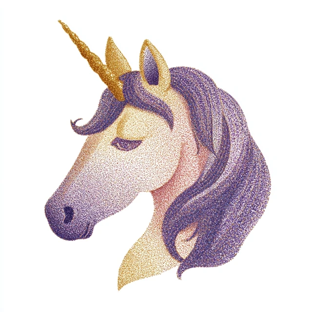 Gold Glitter Unicorn Purple Mane Illustration