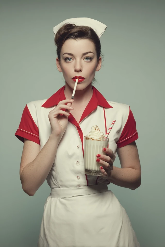 Retro Diner Waitress Milkshake Vintage Photography