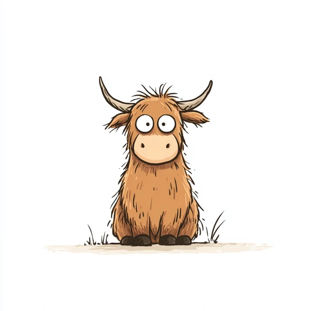 Funny Cartoon Highland Cow Illustration