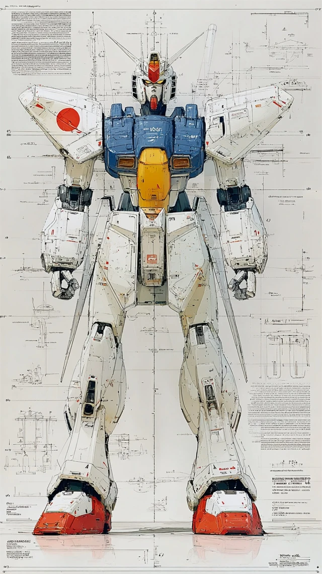 SciFi Gundam Robot Mechanical Blueprint Illustration