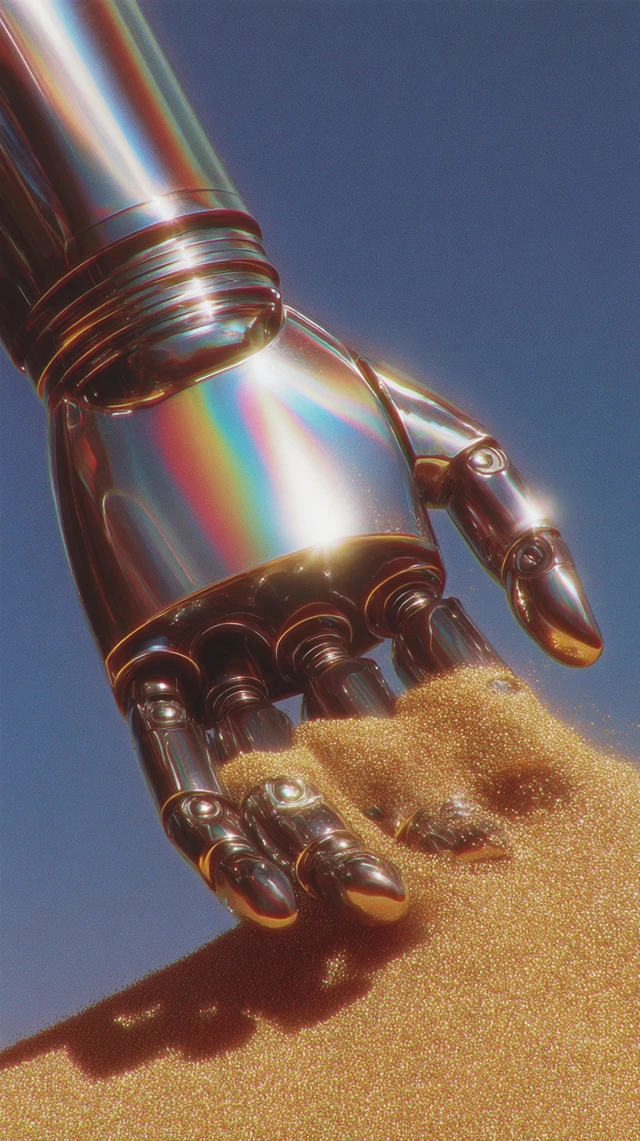 Mechanical Robot Hand Holding Gold Sand
