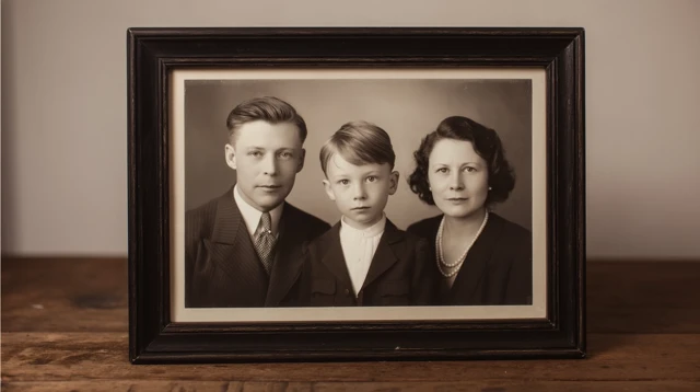 Vintage Family Portrait Black and White Framed Photo