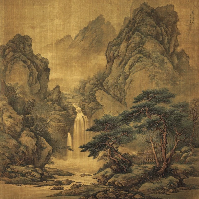 Ming Dynasty Waterfall Painting on Silk
