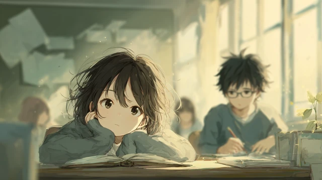 Anime Classroom Girl and Boy Romantic Moment