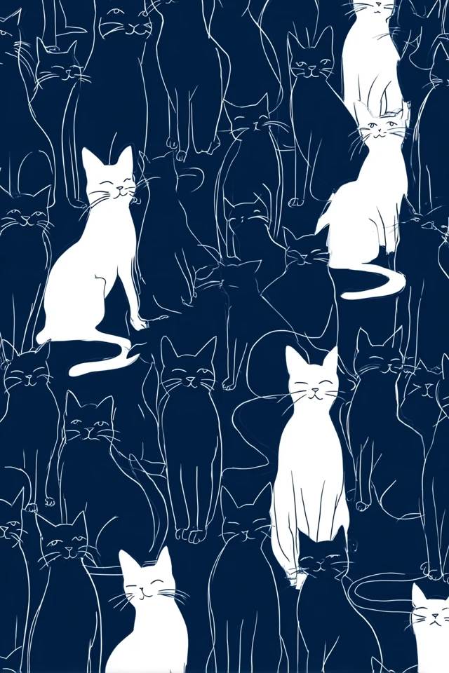 Navy Cat Silhouettes Modern Elegant Design