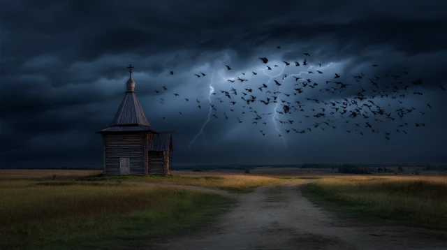 Lonely Church Storm Crow Field