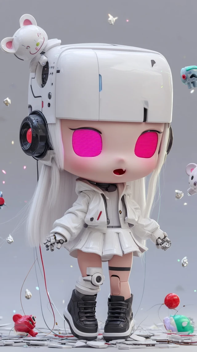 3D Chibi Robot Girl Pastel Outfit Glitch Aesthetic
