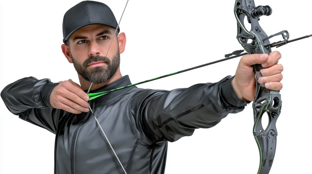 Archer with Compound Bow Focused and Ready to Shoot