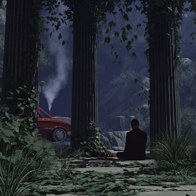 Mysterious Doorway Contemplation Art Illustration