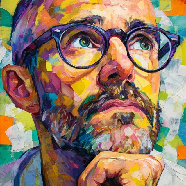 Pop Art Portrait Intellectual Thinker with Glasses