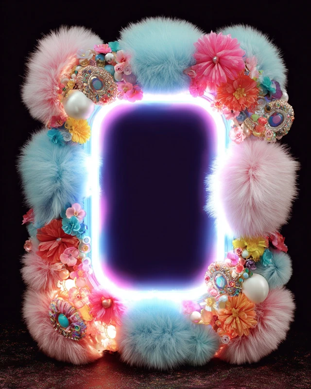 Plush Frame Soft Sculpture with Neon Fur