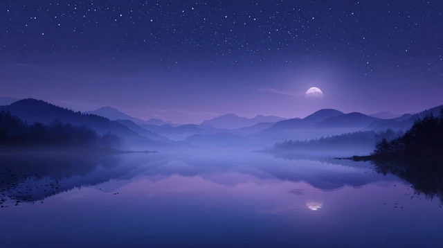 Night Lake Landscape Stars Moonlight Mountain View