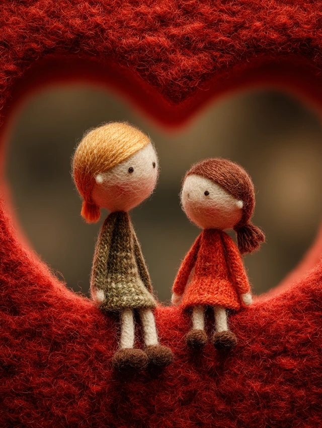 Heart Shaped Wool Art with Dolls