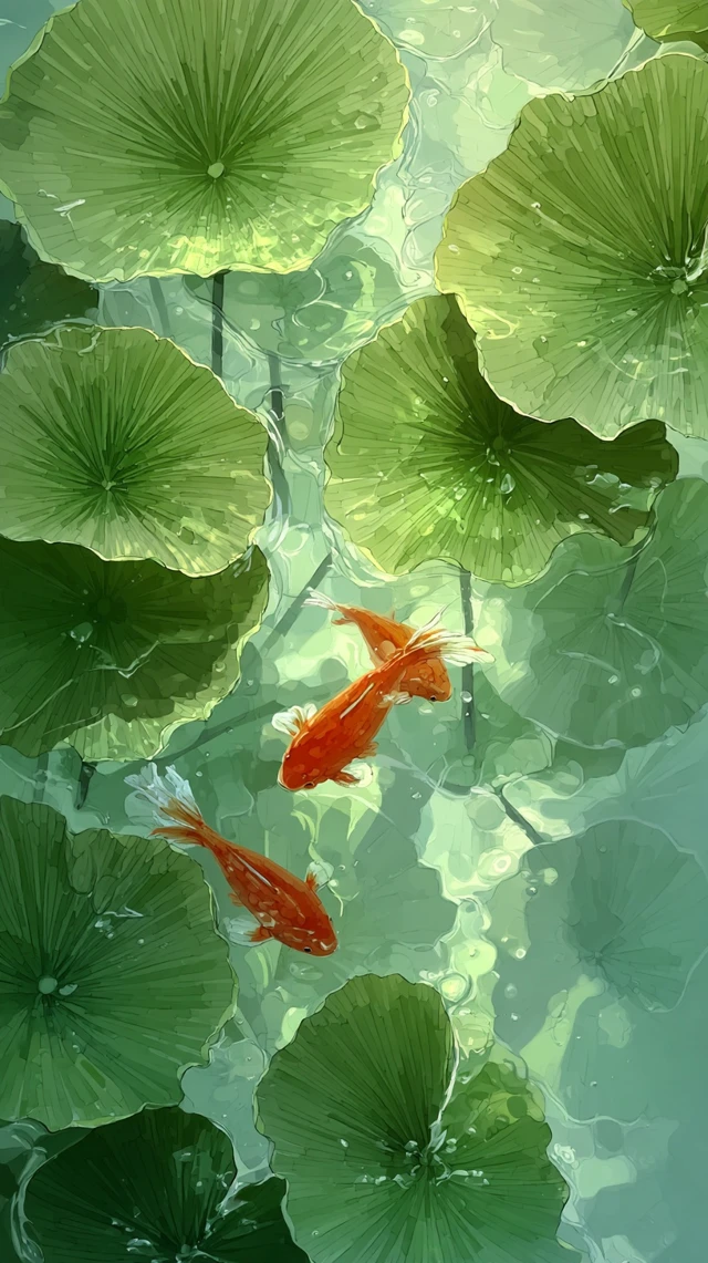 Koi Fish in Lotus Pond Dreamy Art