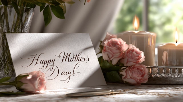 Mothers Day Card with Roses and Candlelight