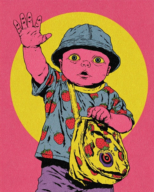 Cute Baby with Strawberry Shirt and Bucket Hat