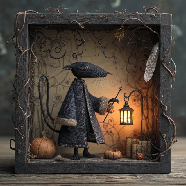 Photorealistic Diorama Shadow Bram Cat Halloween Art