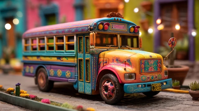 Colorful Claymation Mexican Bus Art