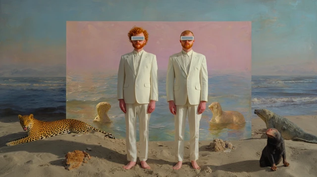 Symmetrical Men Beach Painting VR Glasses