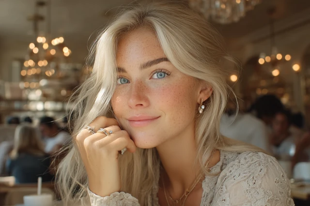 Blonde Influencer in Cafe Portrait