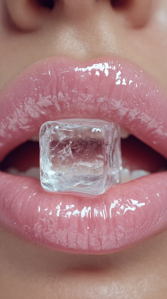 Pink Lip Gloss Ice Cube Beauty Photography