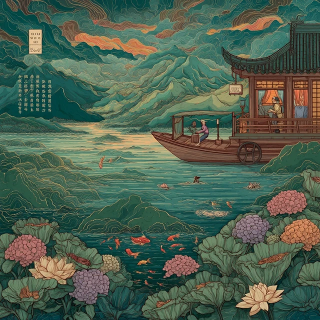 Van Gogh Inspired Painting of a Boat on a River