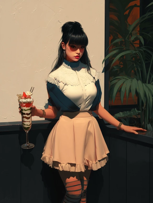 Anime Maid with Parfait Dessert Cafe Fantasy Art