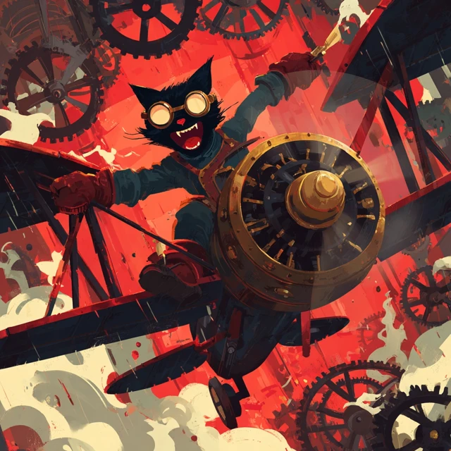Rubber Hose Cat Pilot Steampunk Biplane Adventure