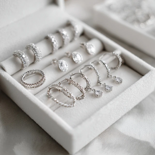 Silver Earrings Diamond Studs Hoops Drop Earring Collection