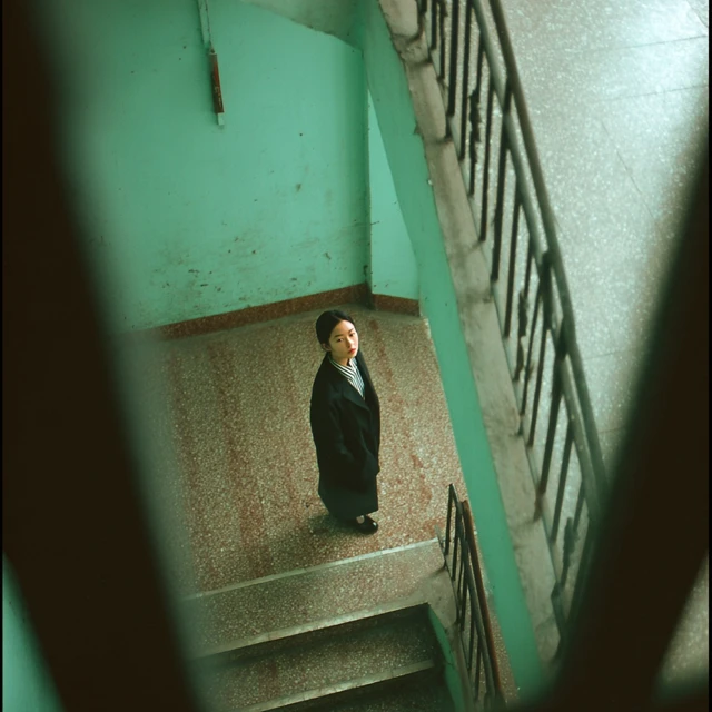 Woman in Black Suit on Korean Staircase LoFi