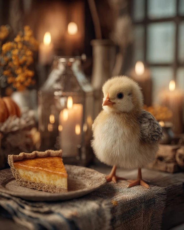 Thanksgiving Chick 3D Illustration Cozy Fall Scene