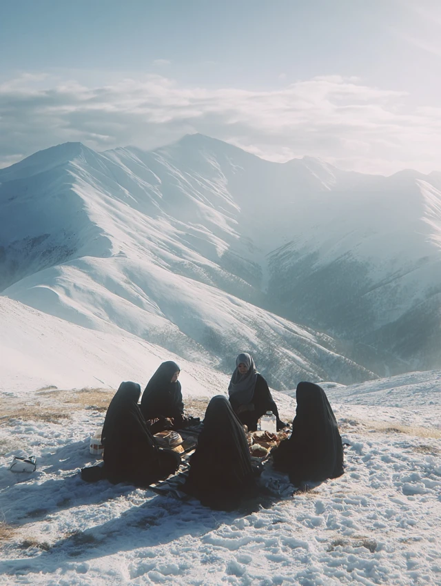Muslim Women Picnic on Mountain Top