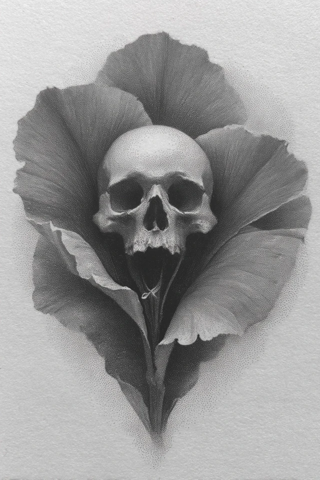 Skull and Rose Art Minimalism Inspired by Michelangelo